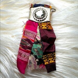 Collage Hand Crafted Multicolor Fabric Brooch with Metallic Jeweled Accent Boho